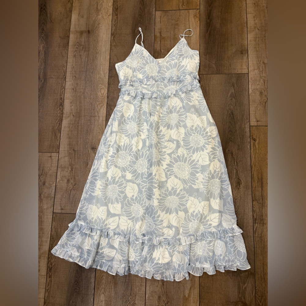 Madewell; Floral Sleeveless Dress in Blue and White